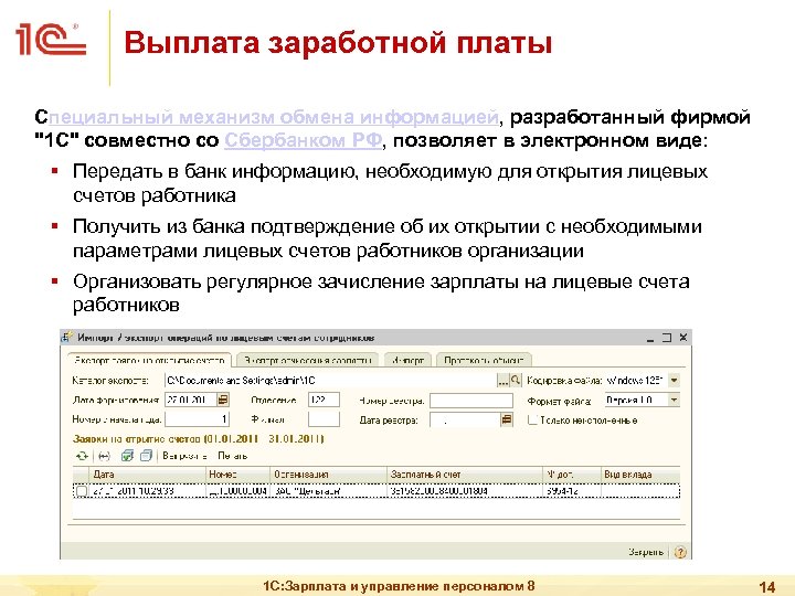 Выплата заработной платы Специальный механизм обмена информацией, разработанный фирмой 
