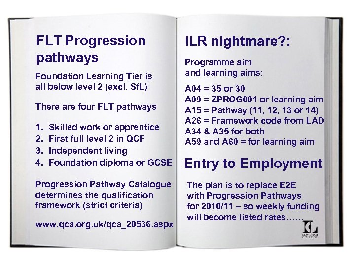 FLT Progression pathways Foundation Learning Tier is all below level 2 (excl. Sf. L)