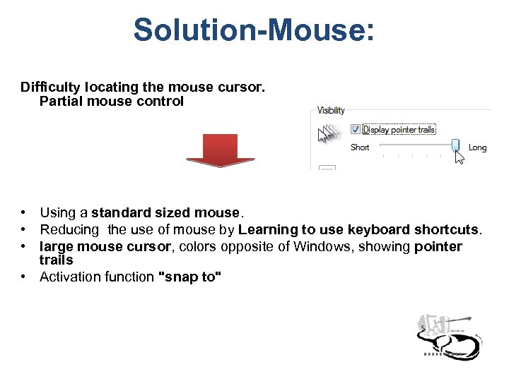 Solution-Mouse: Difficulty locating the mouse cursor. Partial mouse control • Using a standard sized