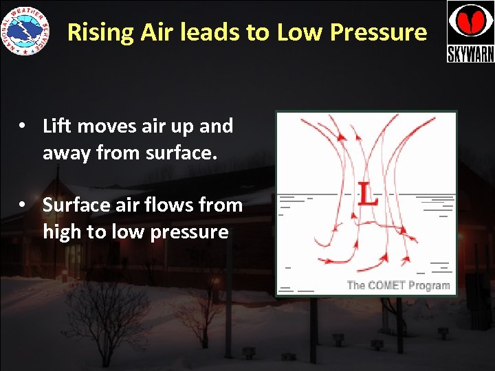 Rising Air leads to Low Pressure • Lift moves air up and away from