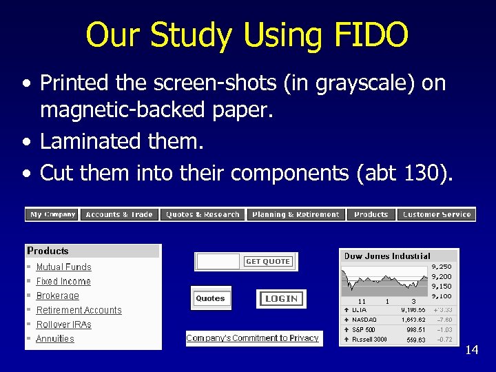 Our Study Using FIDO • Printed the screen-shots (in grayscale) on magnetic-backed paper. •