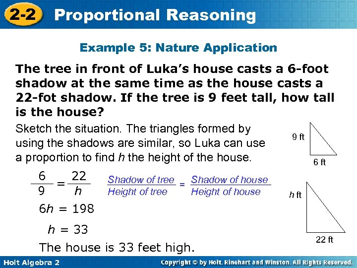 2 -2 Proportional Reasoning Example 5: Nature Application The tree in front of Luka’s