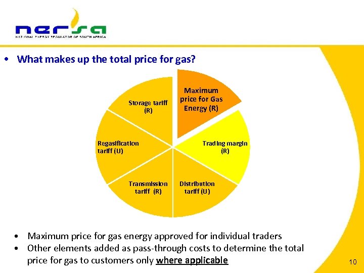  • What makes up the total price for gas? Storage tariff (R) Regasification