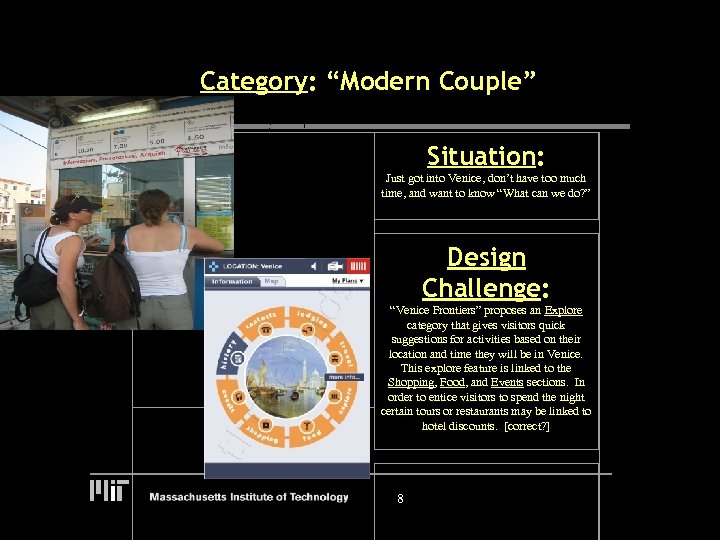 Category: “Modern Couple” Situation: Just got into Venice, don’t have too much time, and