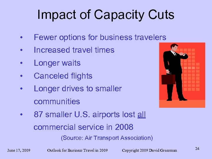 Impact of Capacity Cuts • Fewer options for business travelers • Increased travel times