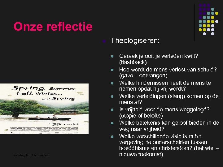 Onze reflectie l Theologiseren: l l l l insp-beg RKG Antwerpen Geraak je ooit