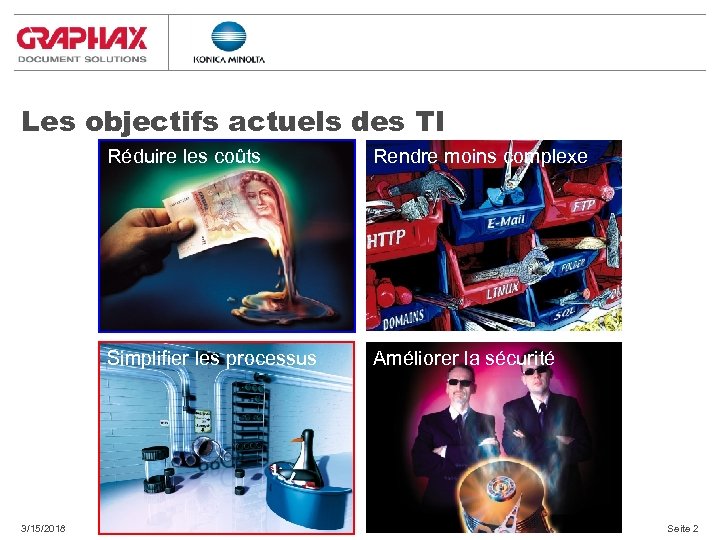 Les objectifs actuels des TI Réduire les coûts Simplifier les processus 3/15/2018 Rendre moins