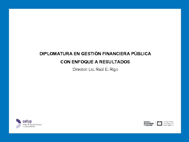 DIPLOMATURA EN GESTIÓN FINANCIERA PÚBLICA CON ENFOQUE A RESULTADOS Director: Lic. Raúl E. Rigo