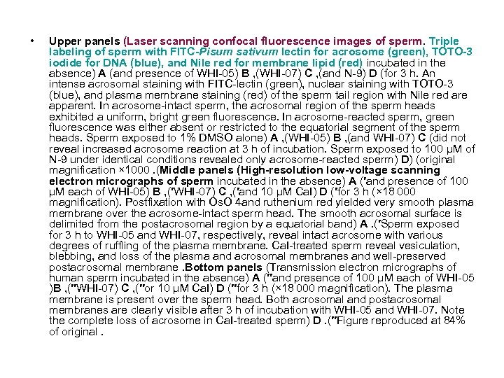  • Upper panels (Laser scanning confocal fluorescence images of sperm. Triple labeling of