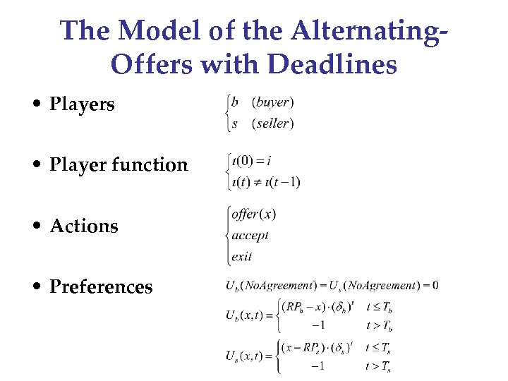 The Model of the Alternating. Offers with Deadlines • Player function • Actions •