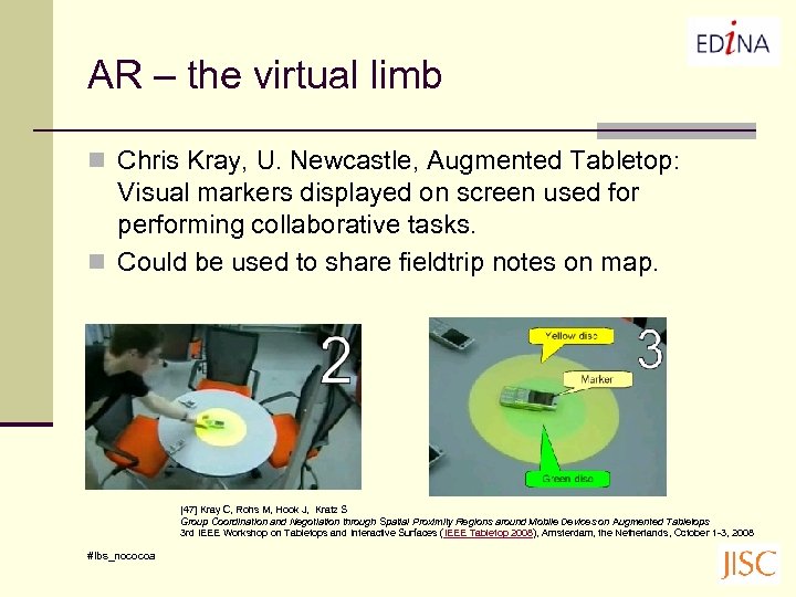 AR – the virtual limb n Chris Kray, U. Newcastle, Augmented Tabletop: Visual markers