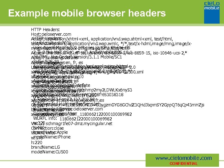 Example mobile browser headers HTTP Headers: Host: cieloserver. com HTTP Headers: Accept: application/xhtml+xml, application/vnd.