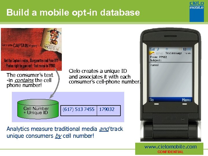 Build a mobile opt-in database The consumer’s text -in contains the cell phone number!