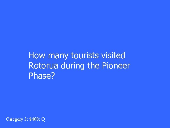 How many tourists visited Rotorua during the Pioneer Phase? Category 3: $400: Q 