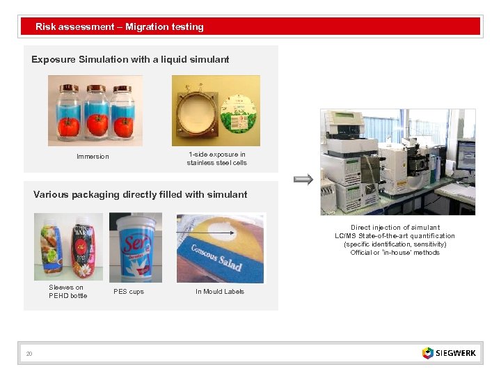 Risk assessment – Migration testing Exposure Simulation with a liquid simulant 1 -side exposure