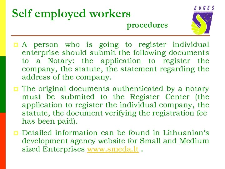 Self employed workers procedures p A person who is going to register individual enterprise