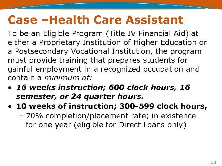 Case –Health Care Assistant To be an Eligible Program (Title IV Financial Aid) at