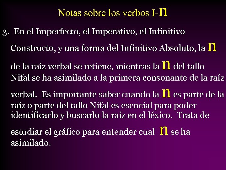 Notas sobre los verbos I- n 3. En el Imperfecto, el Imperativo, el Infinitivo