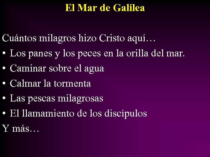 El Mar de Galilea Cuántos milagros hizo Cristo aquí… • Los panes y los