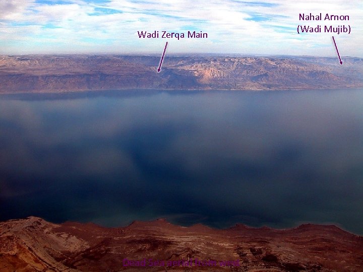 Wadi Zerqa Main Dead Sea aerial from west Nahal Arnon (Wadi Mujib) 