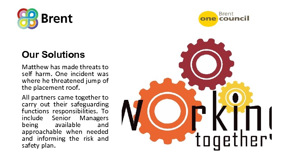 Our Solutions Matthew has made threats to self harm. One incident was where he