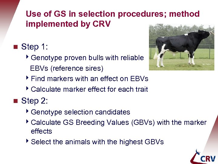 Use of GS in selection procedures; method implemented by CRV g Step 1: 4