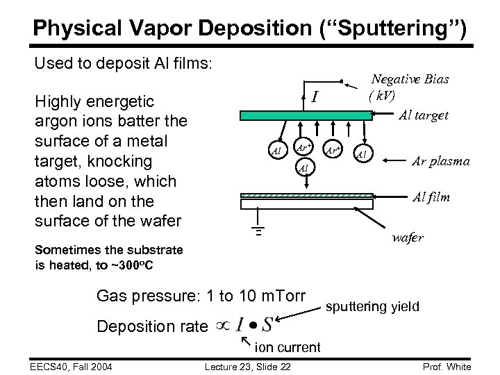 Physical Vapor Deposition (“Sputtering”) Used to deposit Al films: Negative Bias ( k. V)