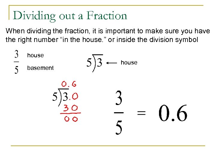 Dividing out a Fraction When dividing the fraction, it is important to make sure