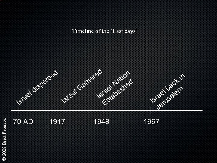 Timeline of the ‘Last days’ ed rs e © 2008 Brett Peterson Isr el