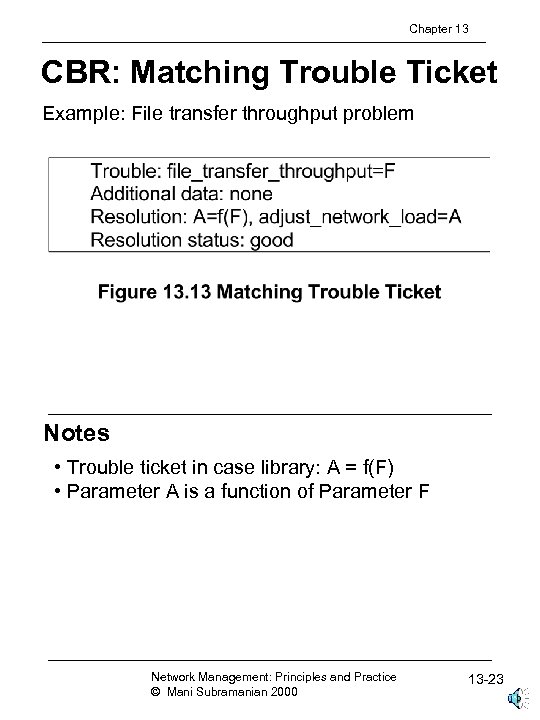 Chapter 13 CBR: Matching Trouble Ticket Example: File transfer throughput problem Notes • Trouble
