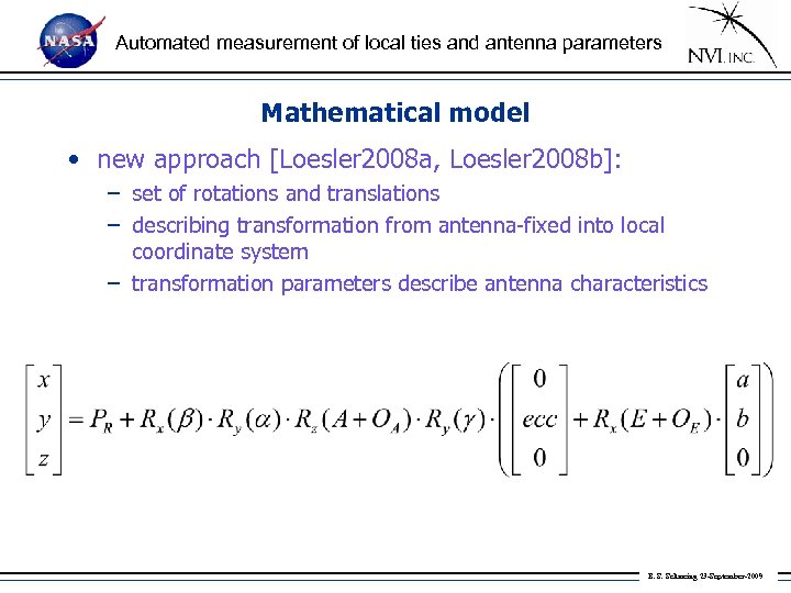 Automated measurement of local ties and antenna parameters Mathematical model • new approach [Loesler