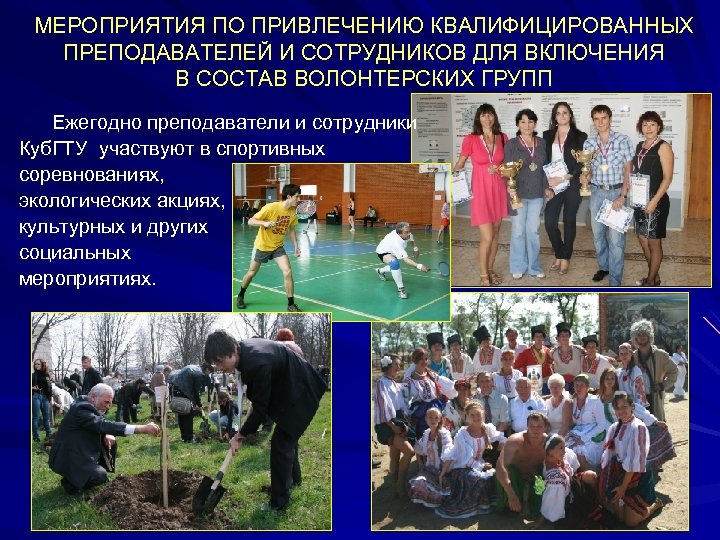 МЕРОПРИЯТИЯ ПО ПРИВЛЕЧЕНИЮ КВАЛИФИЦИРОВАННЫХ ПРЕПОДАВАТЕЛЕЙ И СОТРУДНИКОВ ДЛЯ ВКЛЮЧЕНИЯ В СОСТАВ ВОЛОНТЕРСКИХ ГРУПП Ежегодно