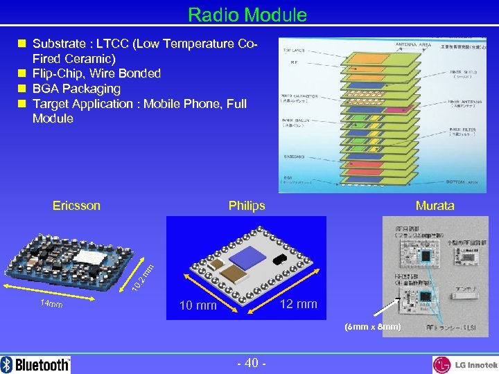 Radio Module n Substrate : LTCC (Low Temperature Co. Fired Ceramic) n Flip-Chip, Wire
