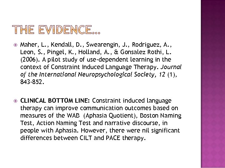  Maher, L. , Kendall, D. , Swearengin, J. , Rodriguez, A. , Leon,