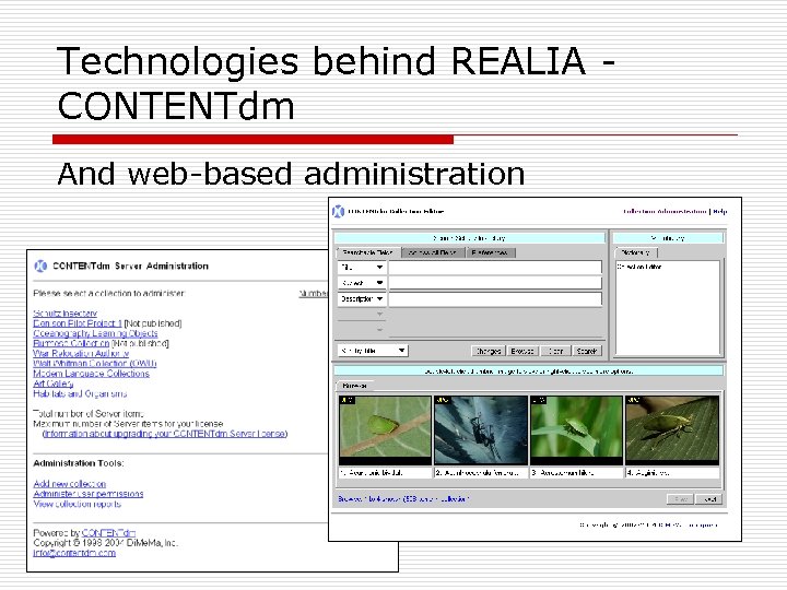 Technologies behind REALIA - CONTENTdm And web-based administration 