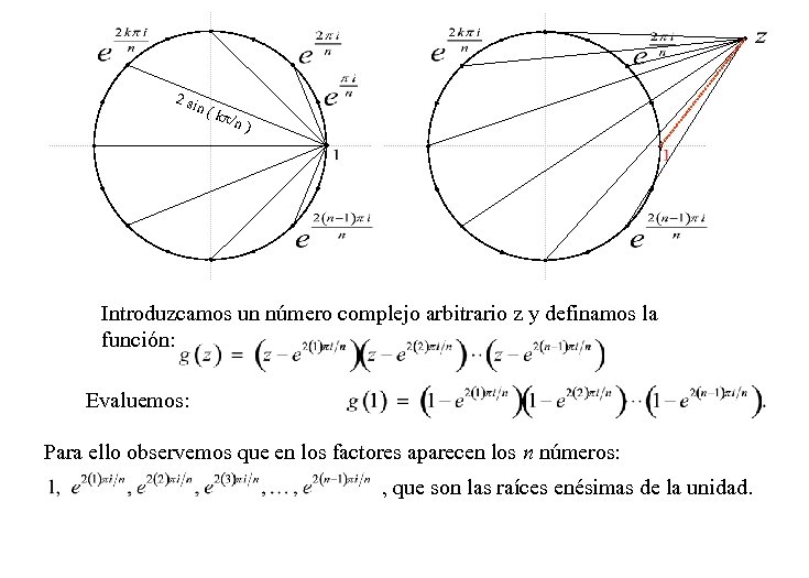 2 si n ( k /n ) Introduzcamos un número complejo arbitrario z y