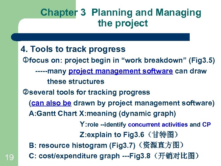 Chapter 3 Planning and Managing the project 4. Tools to track progress 19 focus