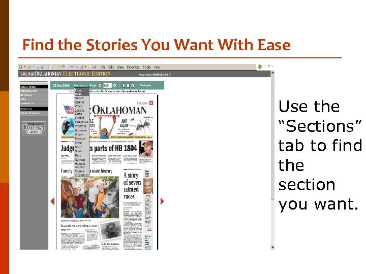 Find the Stories You Want With Ease Use the “Sections” tab to find the