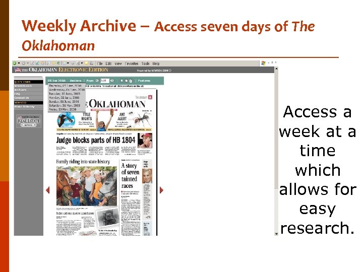 Weekly Archive – Access seven days of The Oklahoman Access a week at a