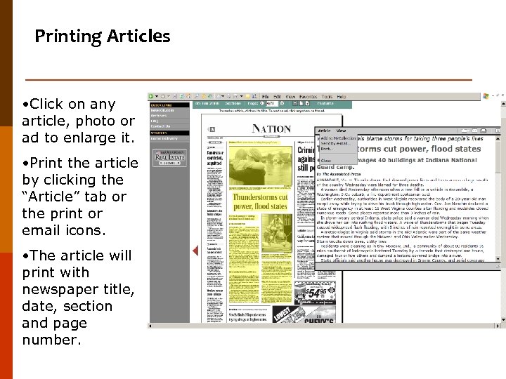 Printing Articles • Click on any article, photo or ad to enlarge it. •