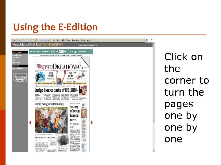 Using the E-Edition Click on the corner to turn the pages one by one