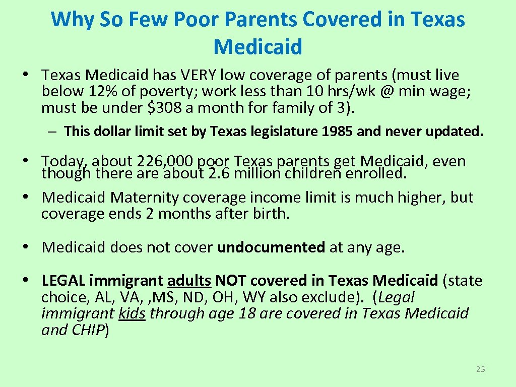 Why So Few Poor Parents Covered in Texas Medicaid • Texas Medicaid has VERY