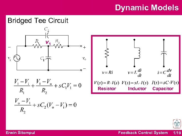 Dynamic Models Bridged Tee Circuit v 1 Resistor Erwin Sitompul Inductor Capacitor Feedback Control