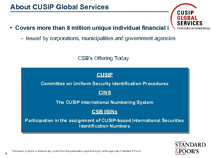 About CUSIP Global Services • Covers more than 8 million unique individual financial instruments