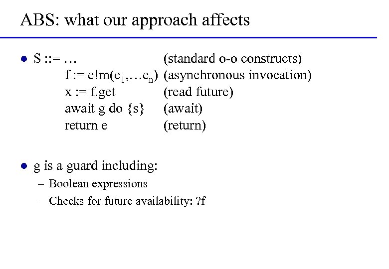 ABS: what our approach affects l S : : = … f : =