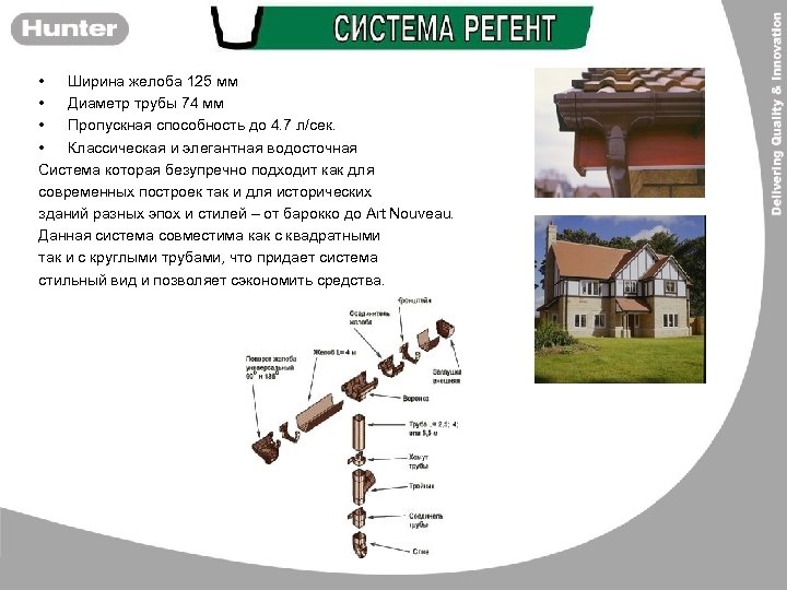  • Ширина желоба 125 мм • Диаметр трубы 74 мм • Пропускная способность