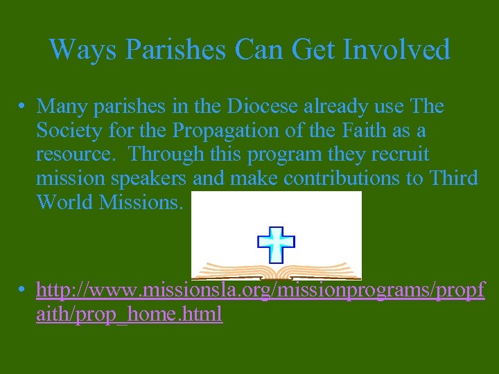Ways Parishes Can Get Involved • Many parishes in the Diocese already use The