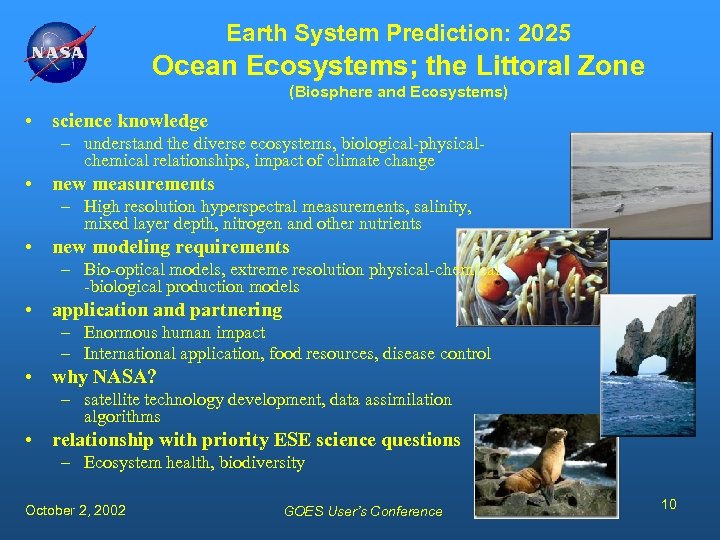 Earth System Prediction: 2025 Ocean Ecosystems; the Littoral Zone (Biosphere and Ecosystems) • science