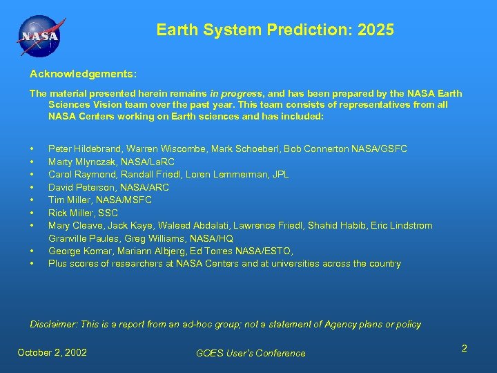 Earth System Prediction 2025 Dr Peter H Hildebrand