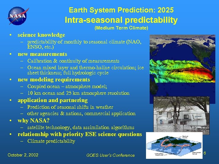 Earth System Prediction: 2025 Intra-seasonal predictability (Medium Term Climate) • science knowledge – predictability